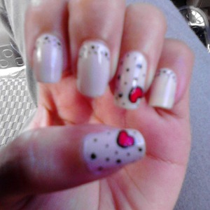 Beige with red heart and black dots