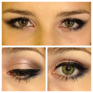 Shimmery purple on the lid with a darker purple in the crease. Deep blue smudged on the bottom and winged eyeliner