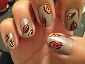 My thanksgiving nails. Thanks to JulieG713 for her tutorials cause I did not know how to do leaves! 