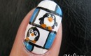 Cute Winter Nail Art - Penguin Hotel Animal Tutorial Design Freehand tux happy feet