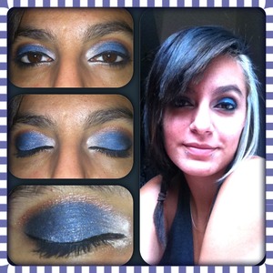 Blue eyeshadow with black and champagne 