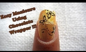 Easy nail design with chocolate wrapper!!