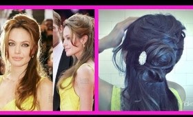 ★ANGELINA JOLIE HAIR TUTORIAL: FLOWER BUN CHIGNON, HALF-UP UPDO HAIRSTYLES Coiffure on LONG HAIR