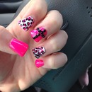 Pink black and white leopard and cross nails