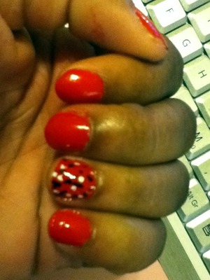 Red Nail Polish With Black & White Dots :)