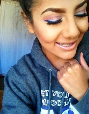 Pink shadow, blue liner. 