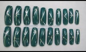 GNbL- Teal Nails with Striping Tape Nail Art