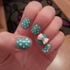 Turquoise polka dot and bow nails :)