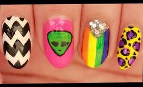 Rainbow & Alien skittle nail art