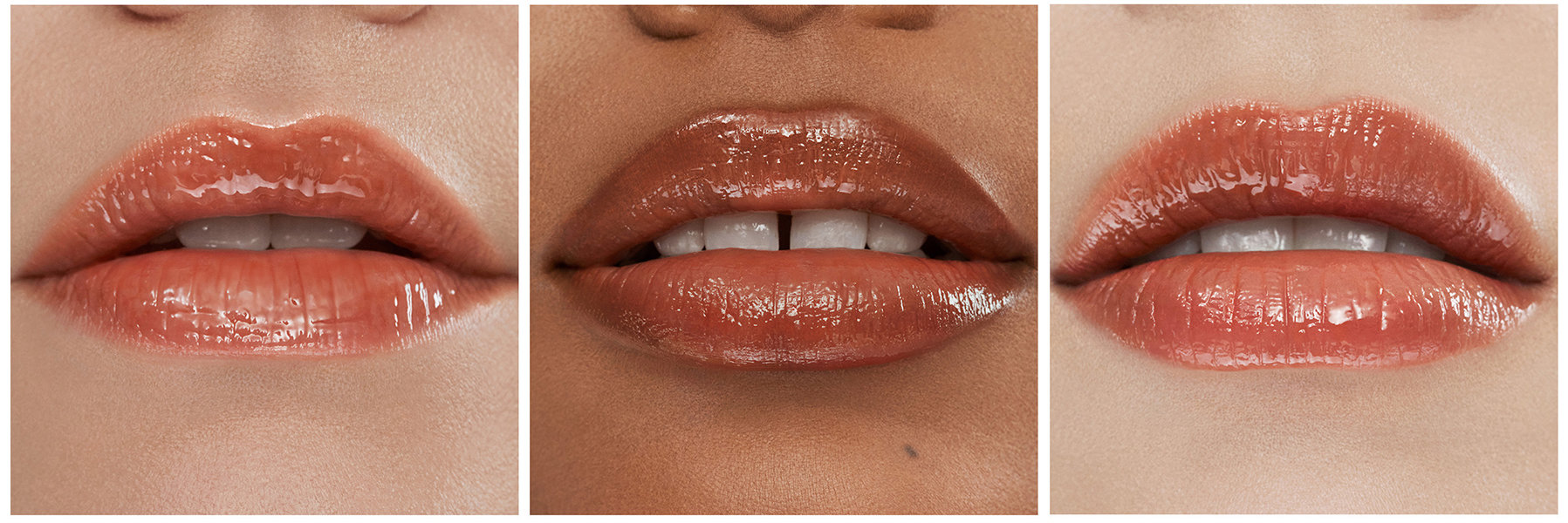 Hourglass lip models wearing the Phantom Glossy Balm in shade Trace 105