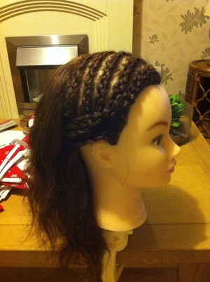 Small french plaits along the crown.