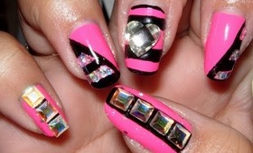 Easy Hot Pink and Black Nails!!