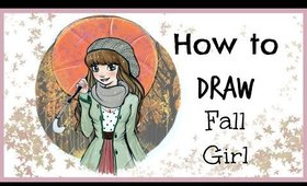❤ Drawing Tutorial - How to Draw a Fall Girl with Umbrella ❤