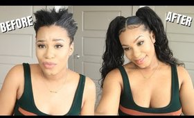 PIG TAILS WITH WEAVE ON EXTREMELY SHORT HAIR! SHORT HAIR TRANSFORMATION