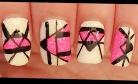 Pink Triangles & Black Lines nail art