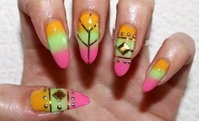 Colorful Summer Nails With Studs