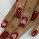 Dark Red Nails with Big White Heart