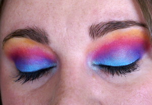 Rainbow look, eyes closed.  Inspired by Tess from Sugarpill!