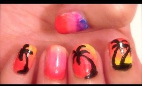 Celebrity Style: 9 Muses Hyuna - Sunset gradient with palm trees Nail Art Tutorial