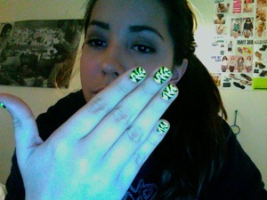 Illamasqua neon yellow with tiger stripes done by hand! No sally hansen nail effects! Toilsome labor! Well worth it!