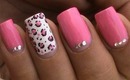 Pink Leopard nail art tutorial In rhinestones designs for beginners cute nail polish ideas