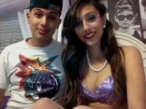 my homemade little mermaid halloween costume :) and makeup:) dont mind my boyfriend -.-