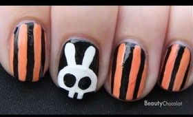 Bunny Skull and Carrot Stripes Nail Art Tutorial