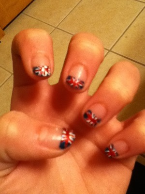 British flag nails. :) I originally was going to do just half the flag but tried for the entire flag and TA DA! If I can do it, you can too. 