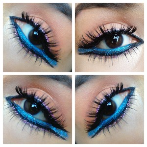 created a dramatic eyeliner with glitter and ardell double lashes 