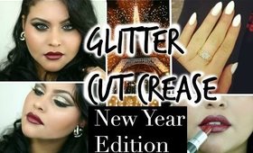 NEW YEARS EVE HOLIDAY MAKEUP | GOLD GLITTER CUT CREASE + BOLD LIPS 2014
