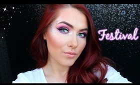 Coachella Festival Makeup | Pink & Purple Eyes + Glitter!