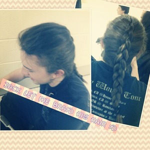 he let me braid his hair (: its all loose cause i didnt wanna hurt the guy