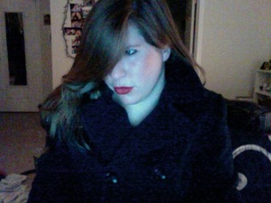 red lips and blue coat!