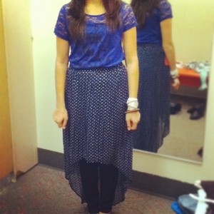 Poco dot skirt with a lace blue shirt