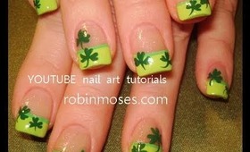 simple st. patrick shamrock design on green tips: robin moses nail art tutorial
