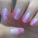 My first try at pink ombre glitter nails