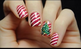 Candy Cane Stripes & 3D Christmas Tree Nail Art