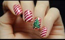 Candy Cane Stripes & 3D Christmas Tree Nail Art