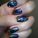 Peacock Colored Galaxy Nails