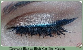 Dramatic Blue & Black Cat Eye Makeup Tutorial! ♡