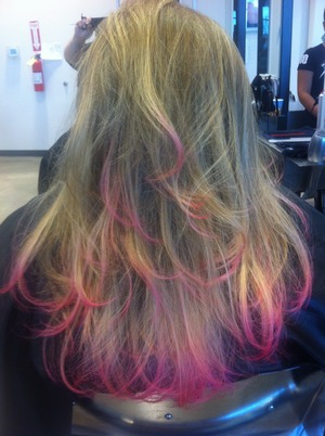 Pink tip with paul mitchell hot pink ink works