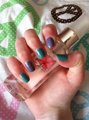 Nail polishes used: 
L.A. Colors in sea foam
OPI nail lacquer in # 11081 