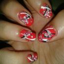 Red black and white nailart 2