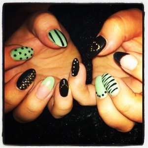 Funky green and black nails for the edge!! 