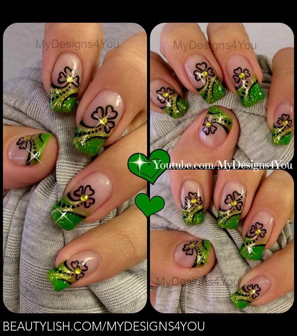 St Patrick S Day Nail Art Abstract Green And Gold Shamrock French Liudmila Z S Mydesigns4you Photo Beautylish