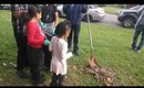 Kids helping pick up a dead possum