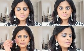 Silvery shimmery fall party look for Indian skin tone