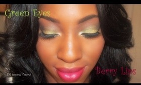 Fall Inspired: Green Glitter Eyes + Berry Lips