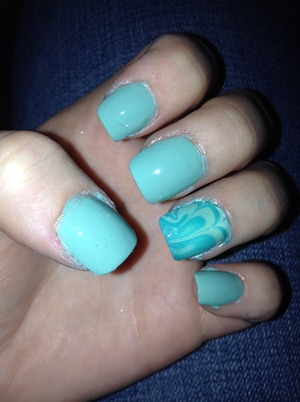 Simple easy blue water marble nails. 