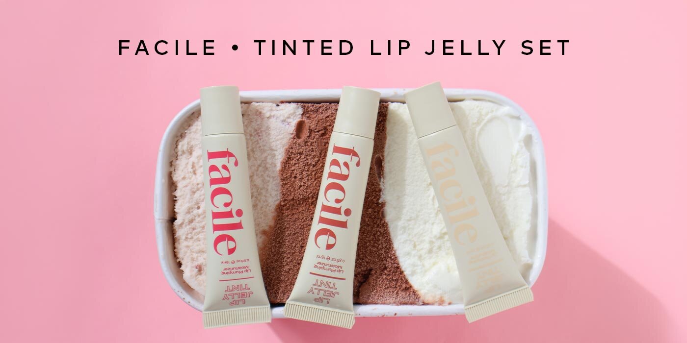 Swipe on sheer color, glossy shine, and cushiony hydration with three lip tints made to soften, condition, and plump the look of lips. Shop the Facile Summer Tinted Lip Jelly Set on Beautylish.com